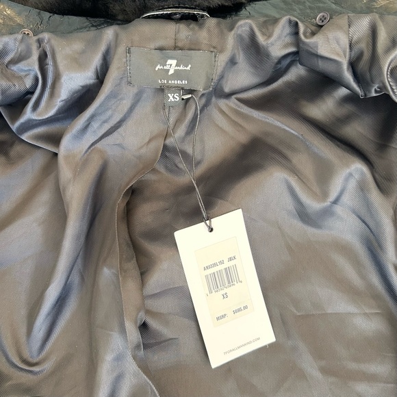 7 for all Mankind Black Crinkle Leather Jacket XS 7FAM Removable Fur Collar - Picture 7 of 11